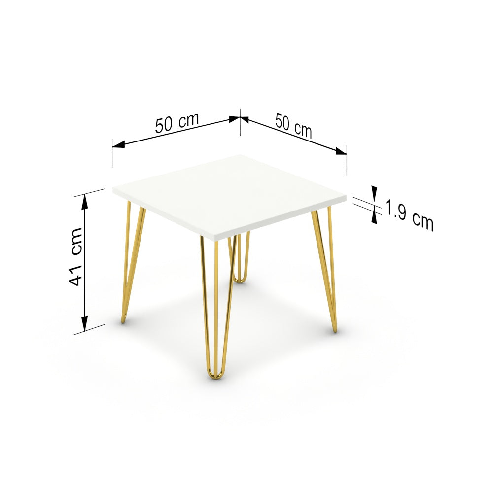 Dohányzóasztal - Linga arany lábbal - Alpesi fehér, méret: 50x50