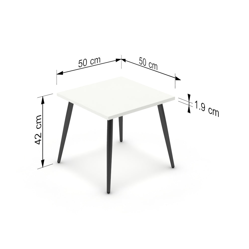 Dohányzóasztal - Manu fekete lábbal - Alpesi fehér, méret: 50x50