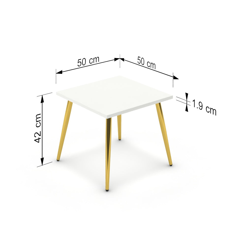 Dohányzóasztal - Manu arany lábbal - Alpesi fehér, méret: 50x50