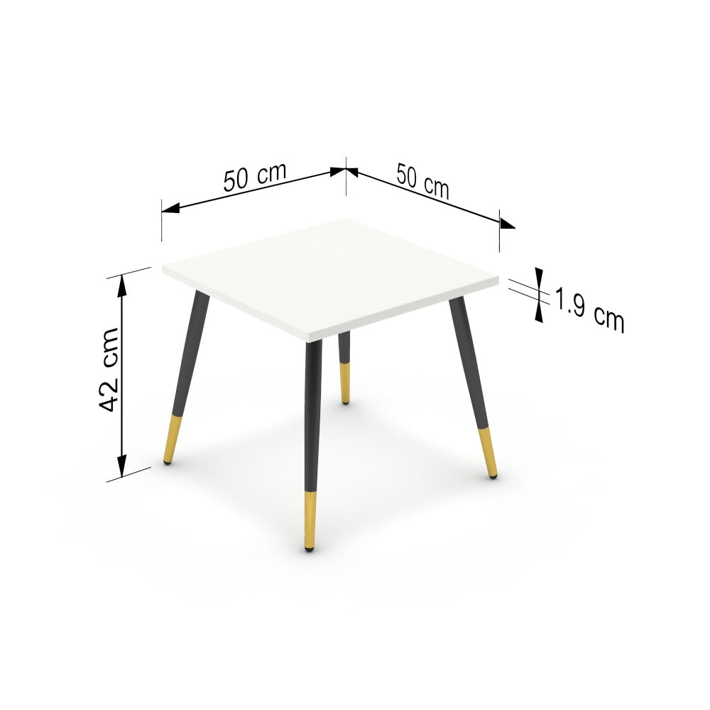 Dohányzóasztal - Manu fekete és arany lábbal - Alpesi fehér, méret: 50x50