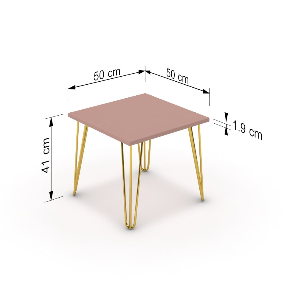 Dohányzóasztal - Linga arany lábbal - Antik rózsaszín, méret: 50x50