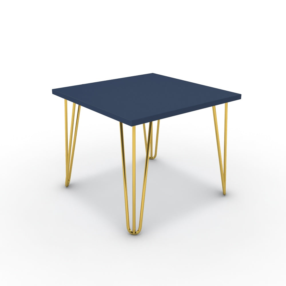 Dohányzóasztal - Linga arany lábbal - Tiroli kék, méret: 50x50