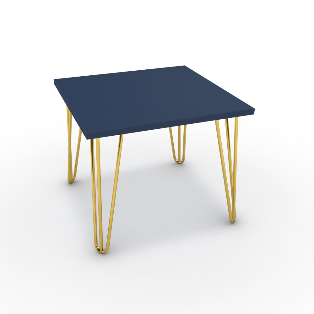 Dohányzóasztal - Linga arany lábbal - Tiroli kék, méret: 50x50