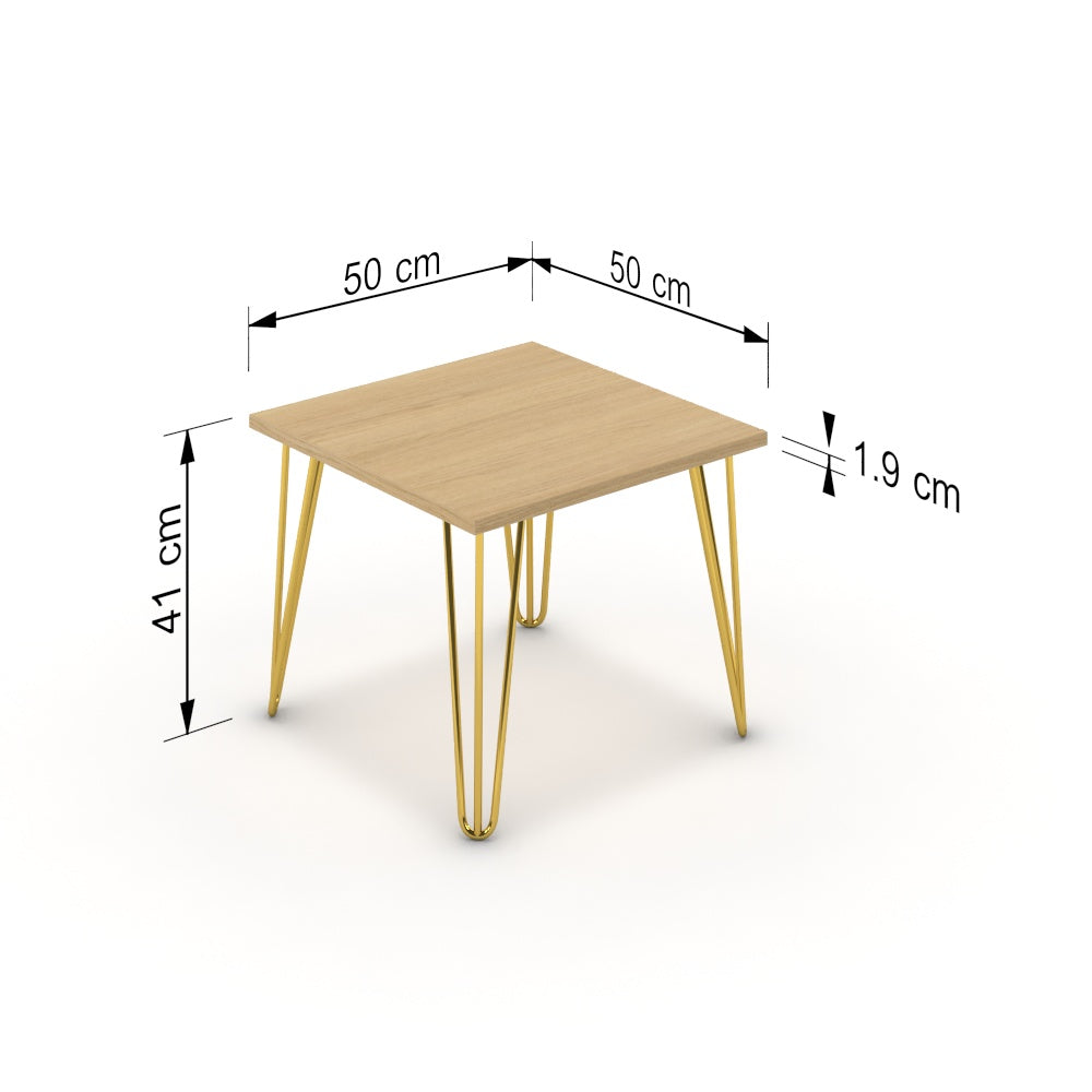 Dohányzóasztal - Linga arany lábbal - Vicenza tölgy, méret: 50x50