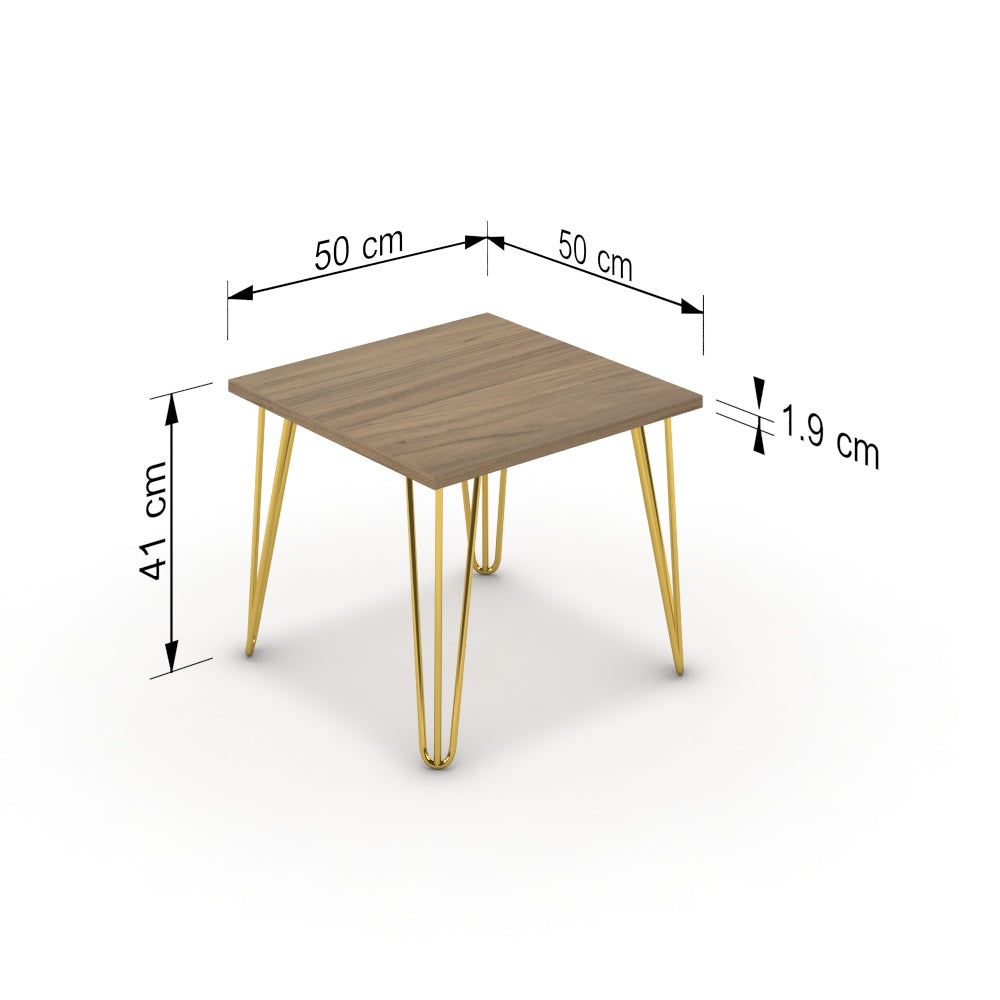 Dohányzóasztal - Linga arany lábbal - Világos rauna szil, méret: 50x50