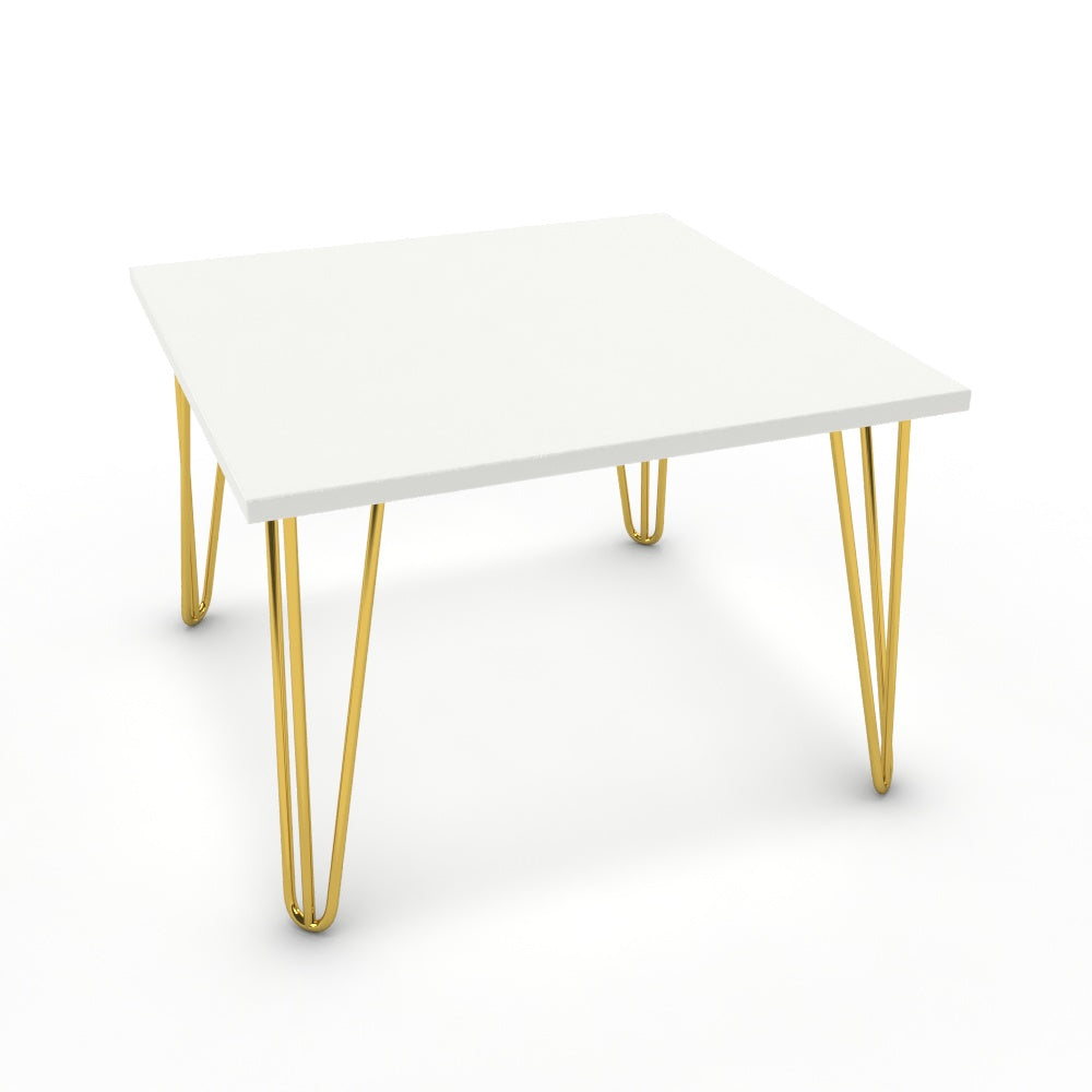 Dohányzóasztal - Linga arany lábbal - Alpesi fehér, méret: 60x60