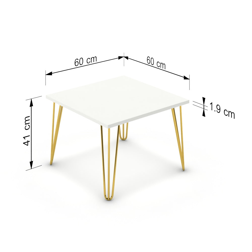 Dohányzóasztal - Linga arany lábbal - Alpesi fehér, méret: 60x60