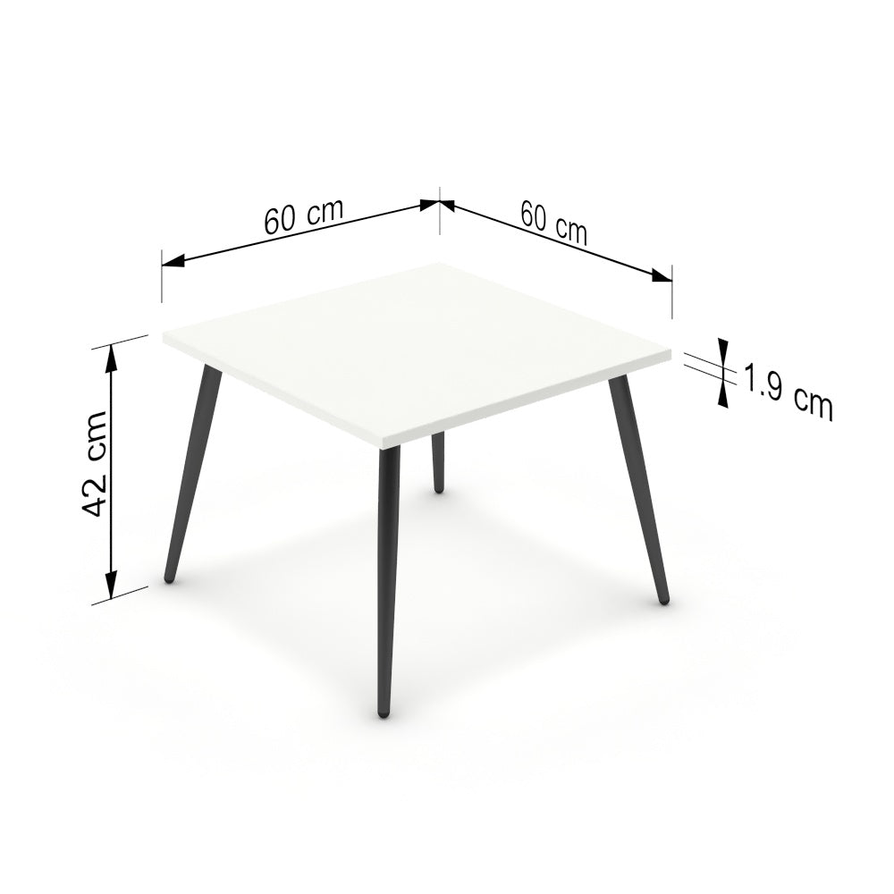 Dohányzóasztal - Manu fekete lábbal - Alpesi fehér, méret: 60x60