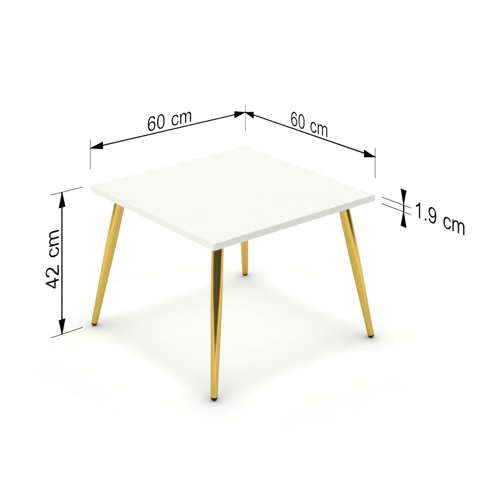 Dohányzóasztal - Manu arany lábbal - Alpesi fehér, méret: 60x60