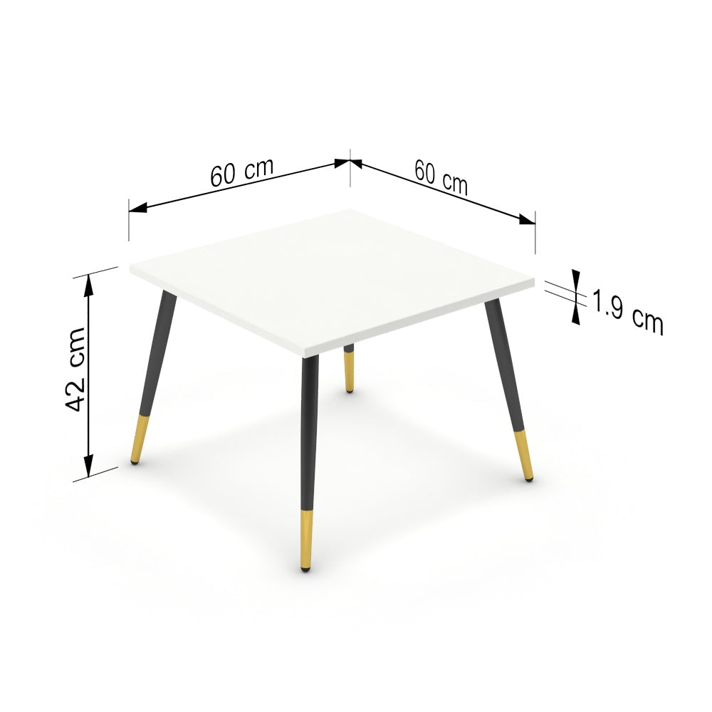 Dohányzóasztal - Manu fekete és arany lábbal - Alpesi fehér, méret: 60x60