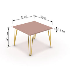 Dohányzóasztal - Linga arany lábbal - Antik rózsaszín, méret: 60x60