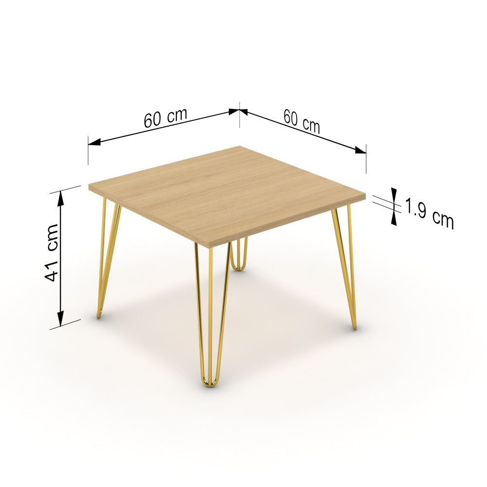 Dohányzóasztal - Linga arany lábbal - Vicenza tölgy, méret: 60x60