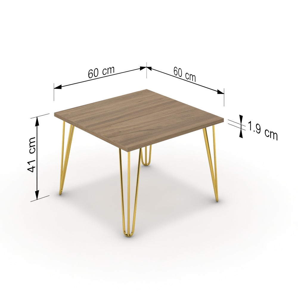 Dohányzóasztal - Linga arany lábbal - Világos rauna szil, méret: 60x60