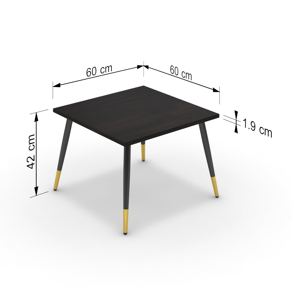 Dohányzóasztal - Manu fekete és arany lábbal - Füstölt dió, méret: 60x60