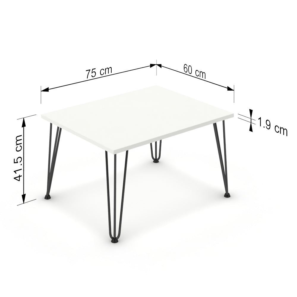 Dohányzóasztal - Linga fekete lábbal - Alpesi fehér, méret: 75x60