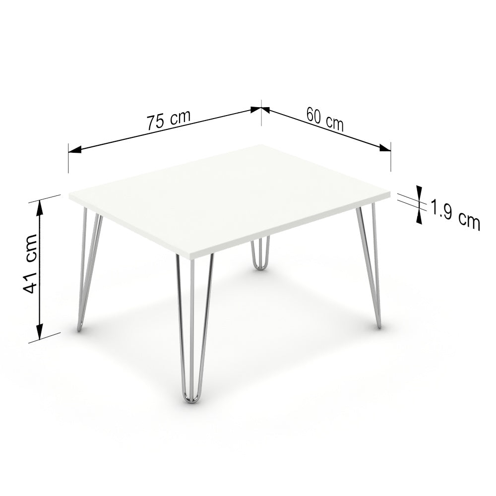 Dohányzóasztal - Linga króm lábbal - Alpesi fehér, méret: 75x60