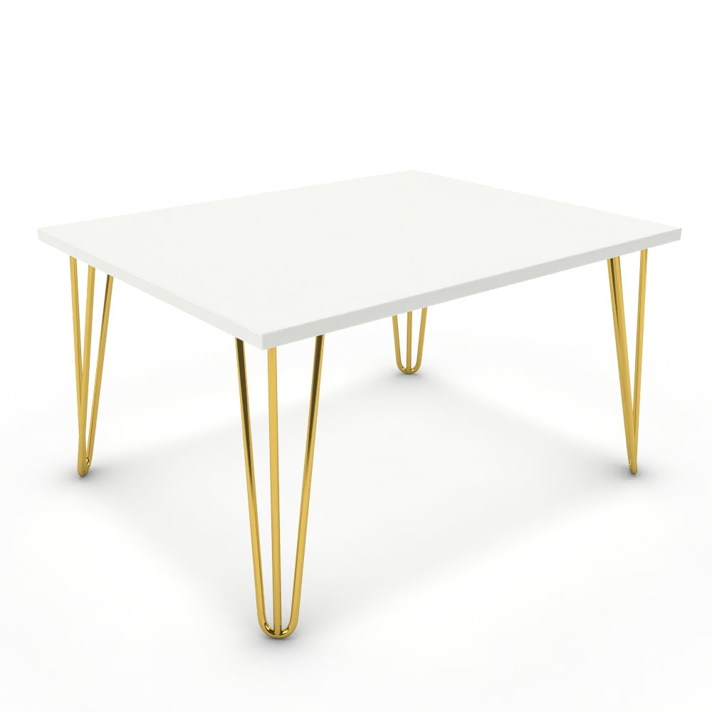 Dohányzóasztal - Linga arany lábbal - Alpesi fehér, méret: 75x60