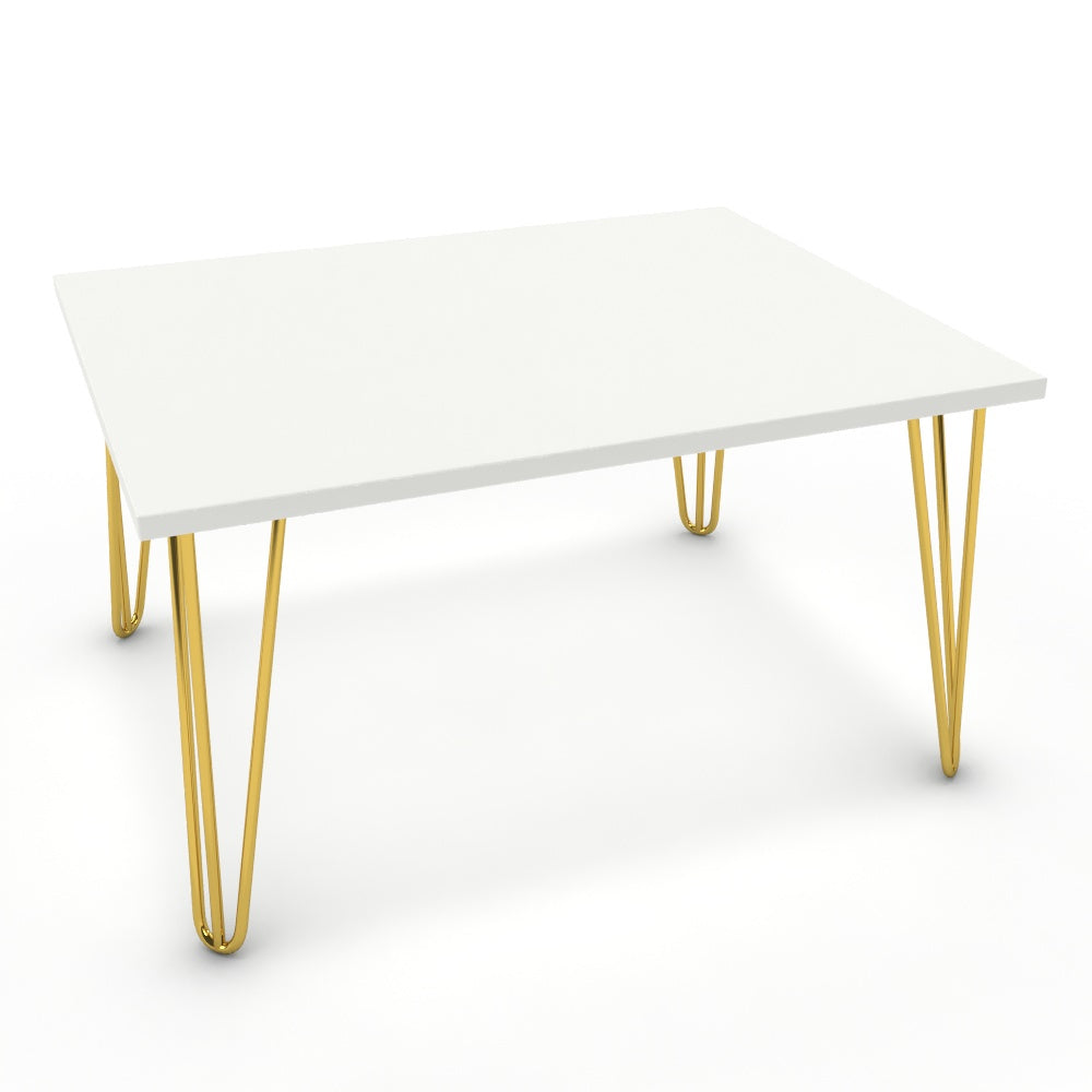 Dohányzóasztal - Linga arany lábbal - Alpesi fehér, méret: 75x60