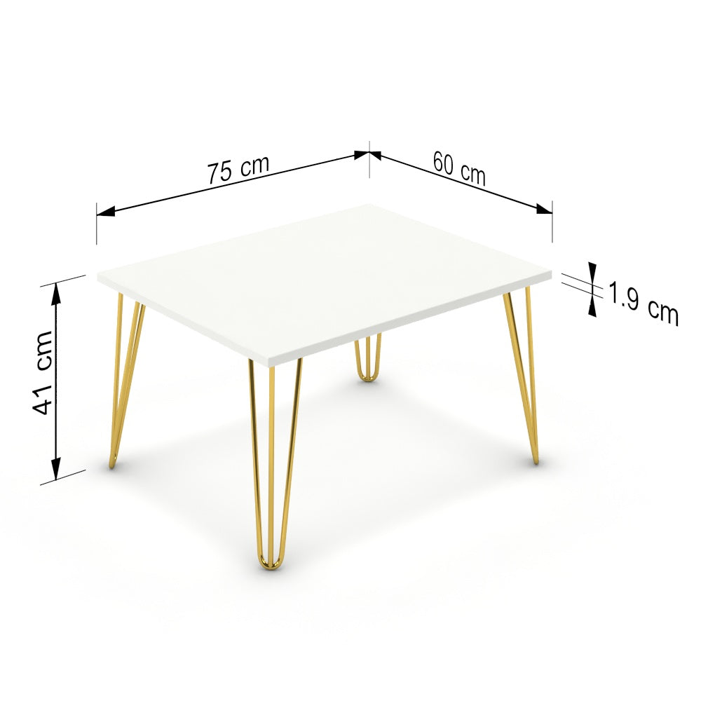 Dohányzóasztal - Linga arany lábbal - Alpesi fehér, méret: 75x60