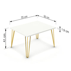 Dohányzóasztal - Linga arany lábbal - Alpesi fehér, méret: 75x60
