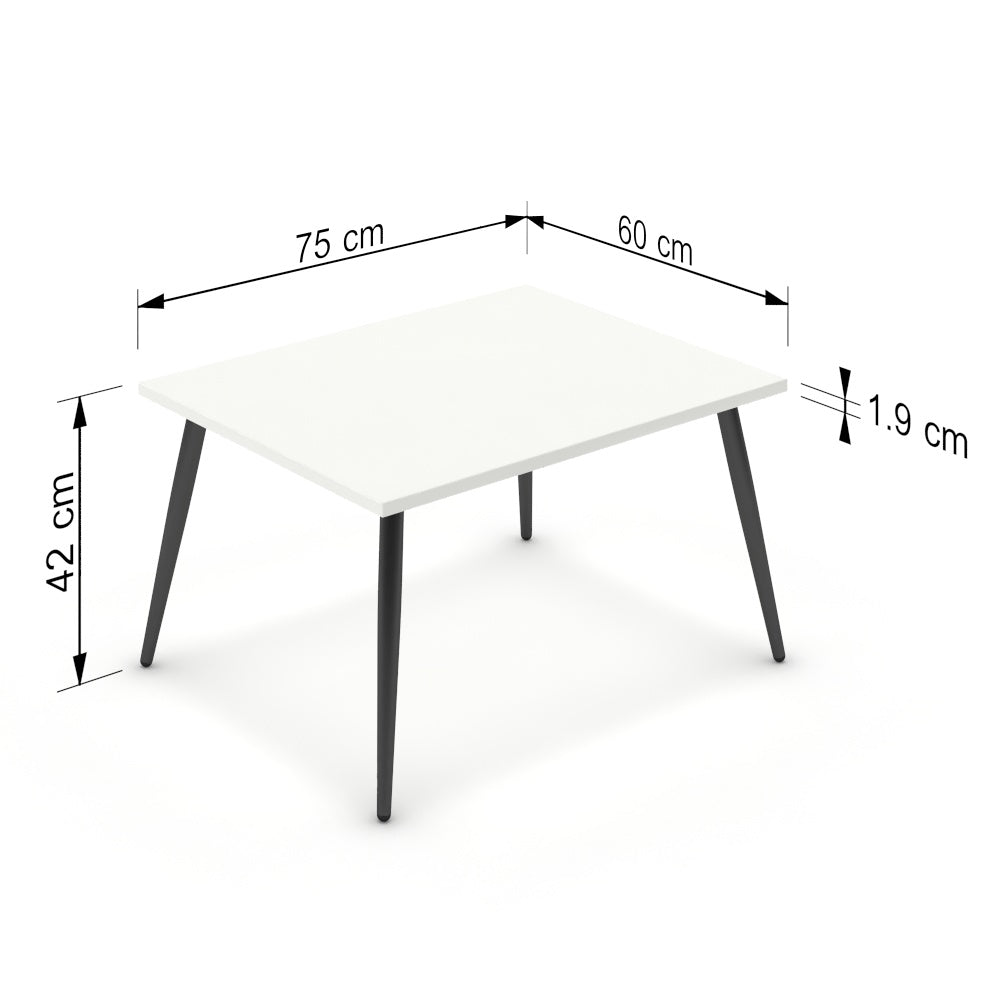 Dohányzóasztal - Manu fekete lábbal - Alpesi fehér, méret: 75x60