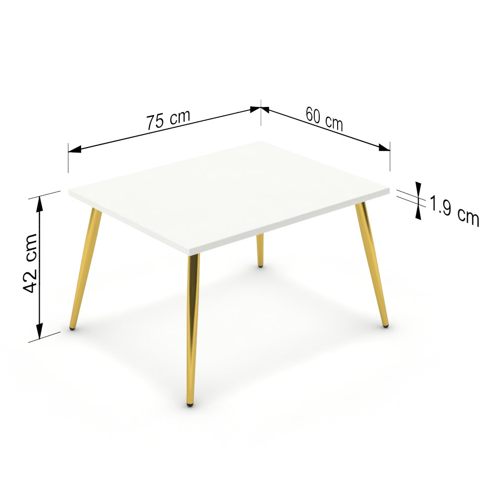 Dohányzóasztal - Manu arany lábbal - Alpesi fehér, méret: 75x60