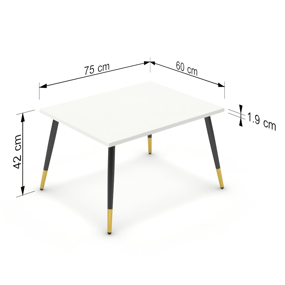 Dohányzóasztal - Manu fekete és arany lábbal - Alpesi fehér, méret: 75x60