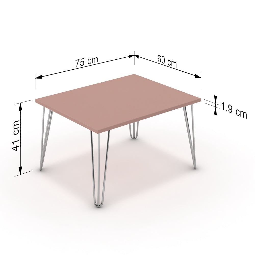 Dohányzóasztal - Linga króm lábbal - Antik rózsaszín, méret: 75x60
