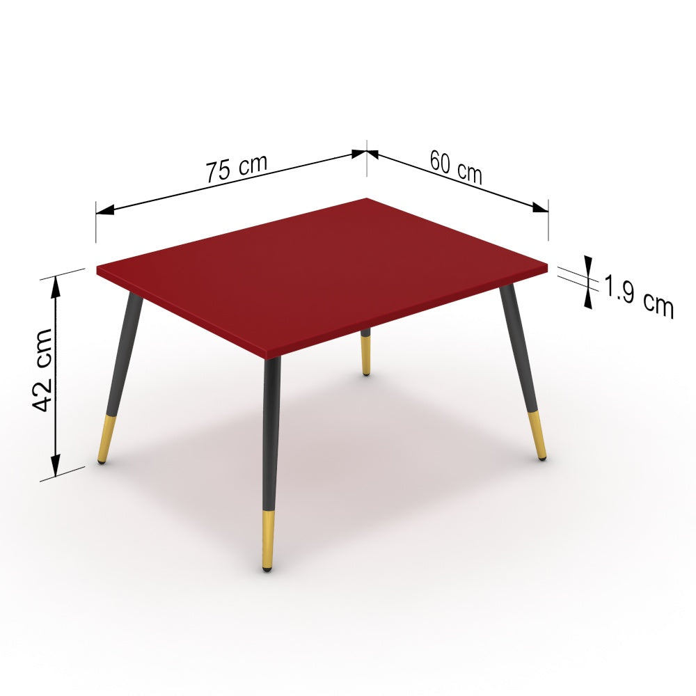 Dohányzóasztal - Manu fekete és arany lábbal - Chilli piros, méret: 75x60