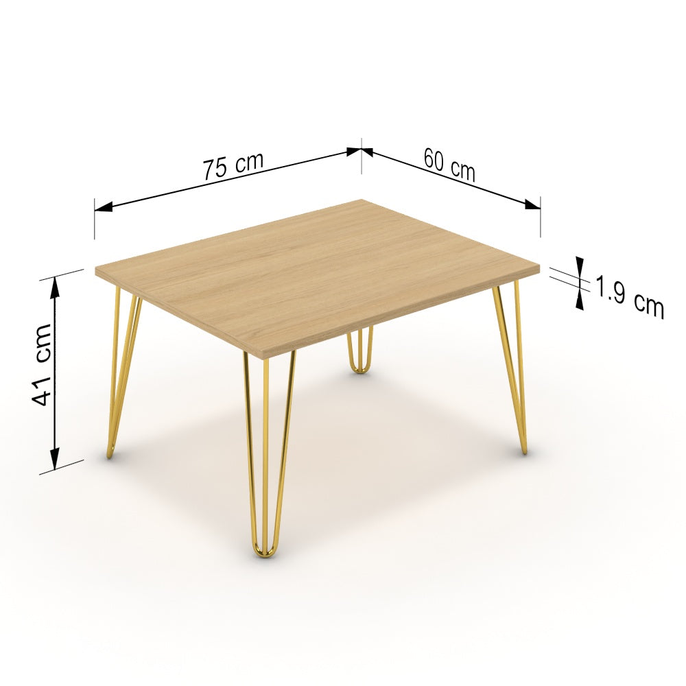 Dohányzóasztal - Linga arany lábbal - Vicenza tölgy, méret: 75x60