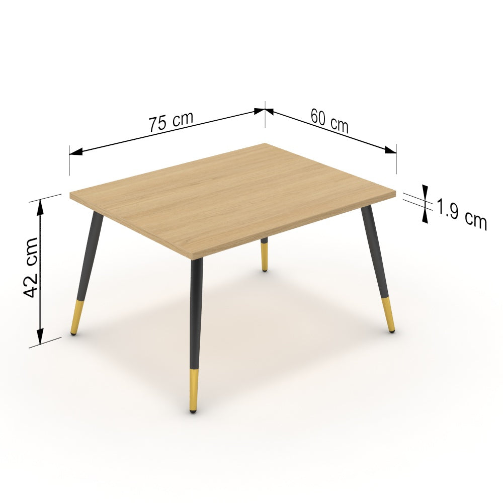 Dohányzóasztal - Manu fekete és arany lábbal - Vicenza tölgy, méret: 75x60