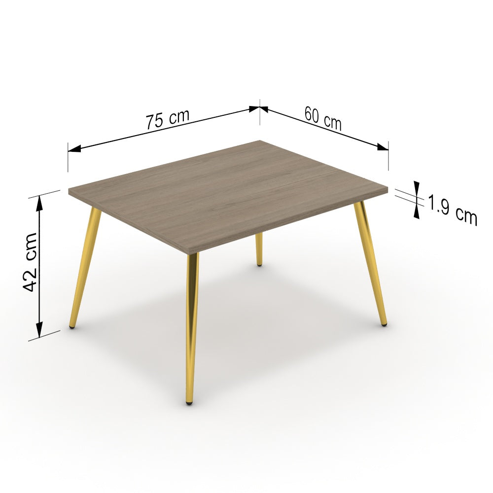 Dohányzóasztal - Manu arany lábbal - Szürke Vicenza tölgy, méret: 75x60