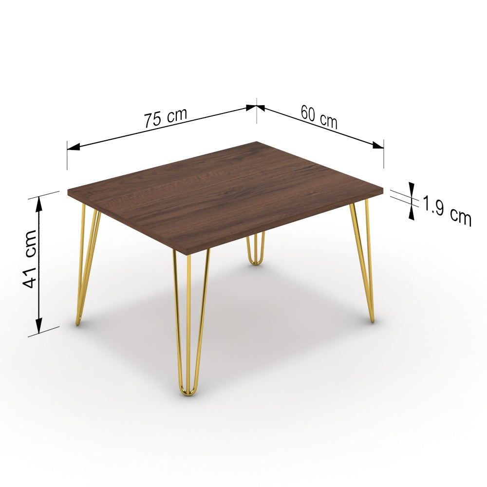 Dohányzóasztal - Linga arany lábbal - Mogyoró, méret: 75x60
