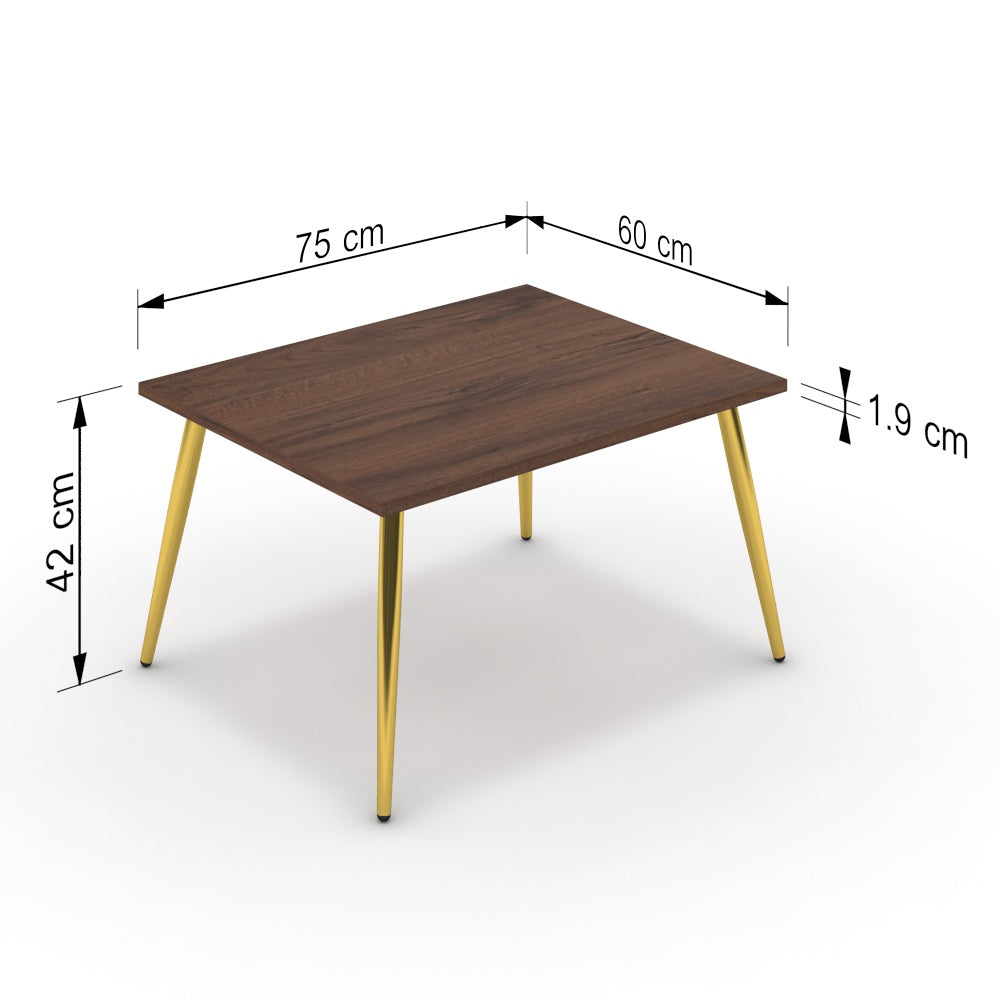 Dohányzóasztal - Manu arany lábbal - Mogyoró, méret: 75x60