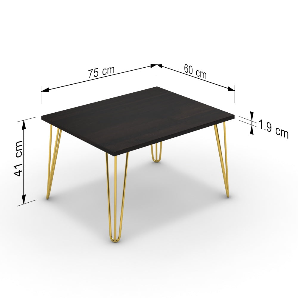 Dohányzóasztal - Linga arany lábbal - Füstölt dió, méret: 75x60