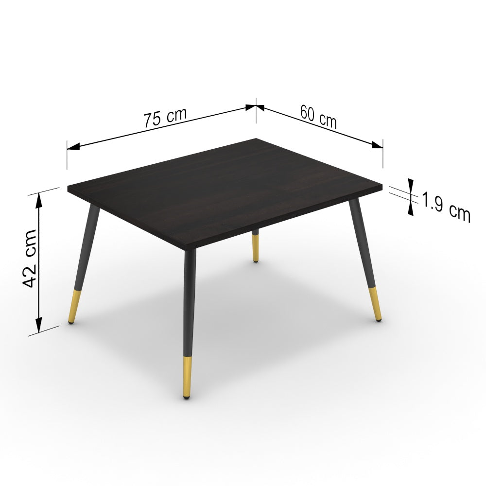 Dohányzóasztal - Manu fekete és arany lábbal - Füstölt dió, méret: 75x60