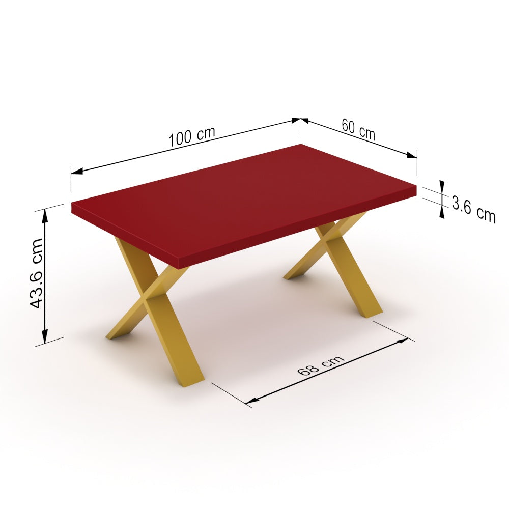 Dohányzóasztal - Préma festett arany lábbal - Chilli piros, méret: 100x60
