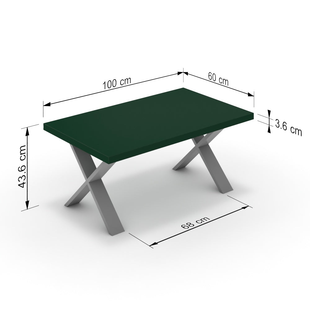 Dohányzóasztal - Préma festett ezüst lábbal - Forest zöld, méret: 100x60
