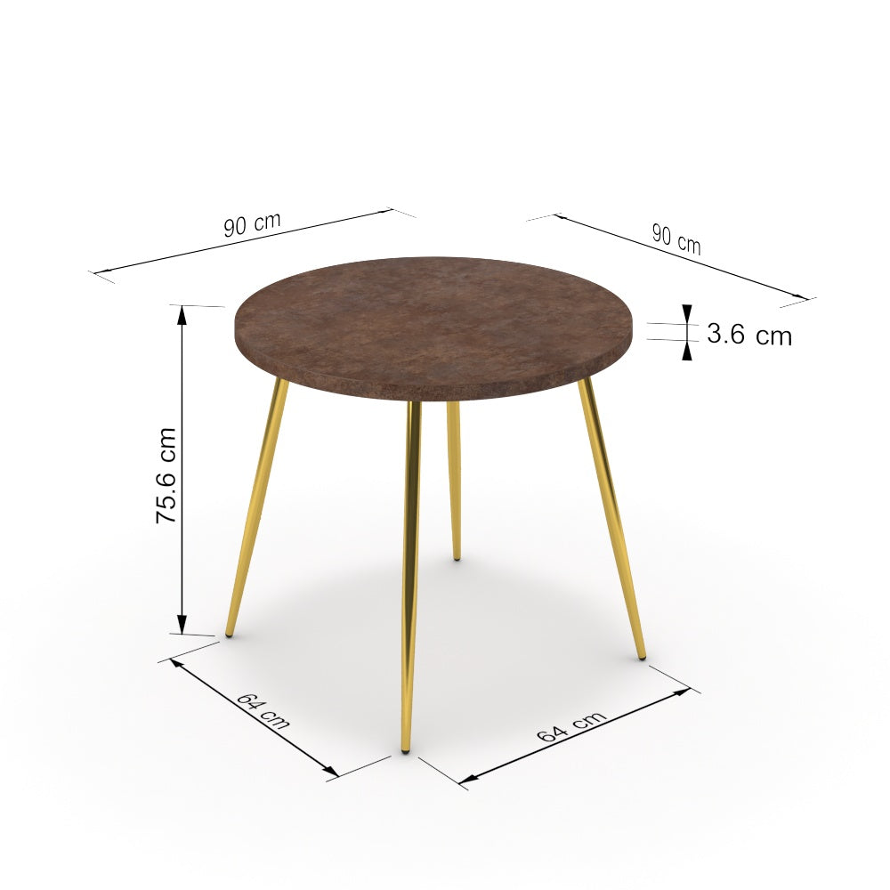 Étkezőasztal, kerek - Manu arany lábbal - Ferro bronz, méret: 90x90