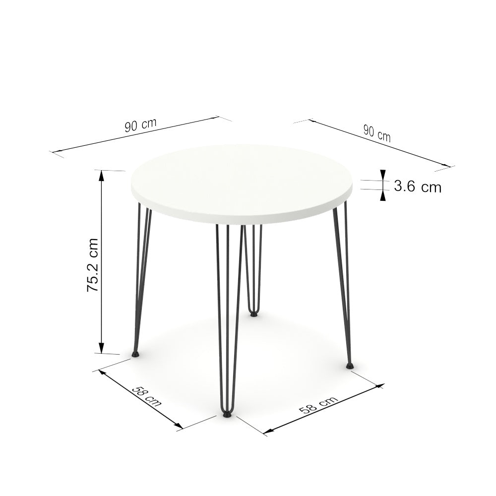 Étkezőasztal, kerek - Linga fekete lábbal - Alpesi fehér, méret: 90x90
