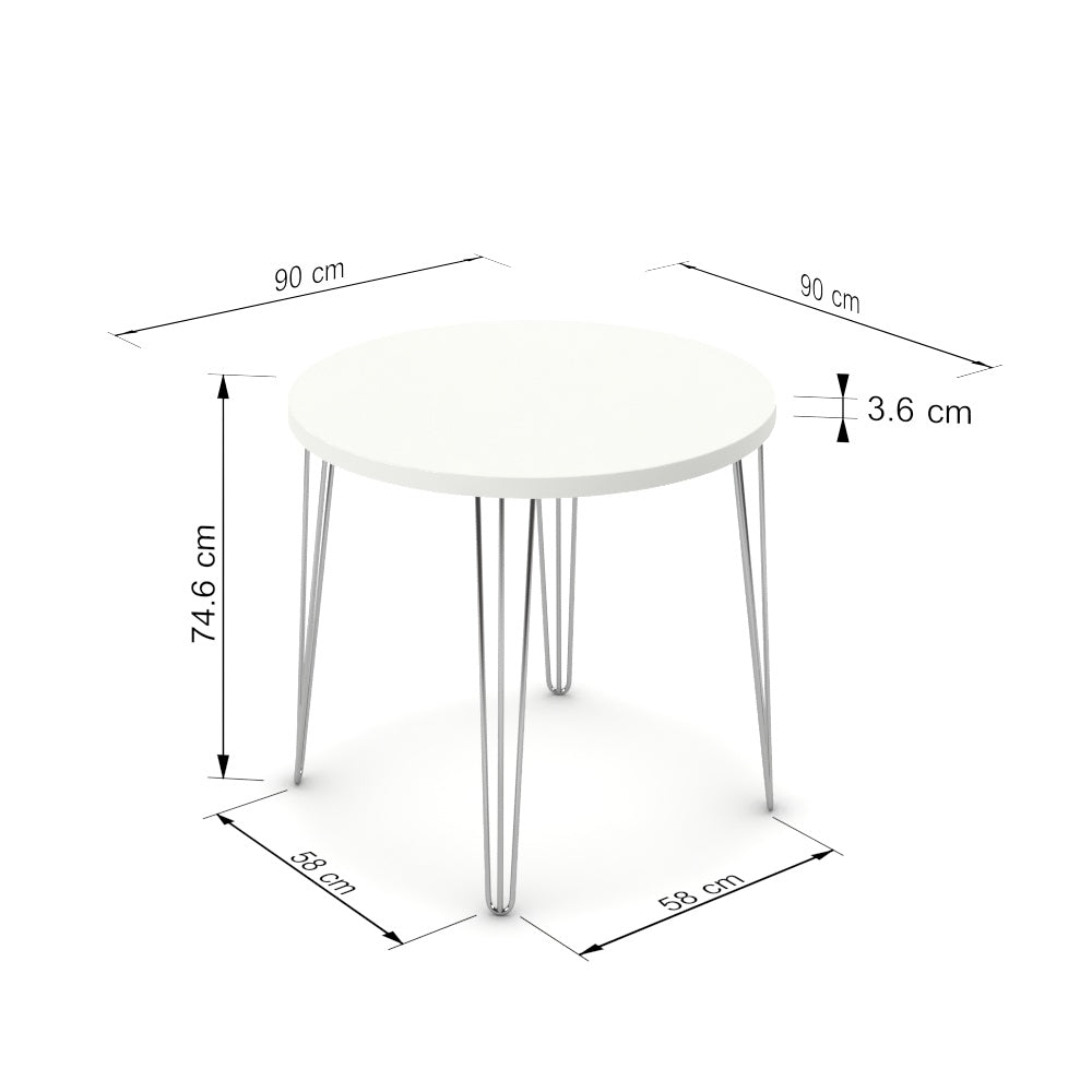 Étkezőasztal, kerek - Linga króm lábbal - Alpesi fehér, méret: 90x90