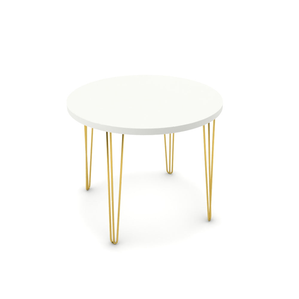 Étkezőasztal, kerek - Linga arany lábbal - Alpesi fehér, méret: 90x90