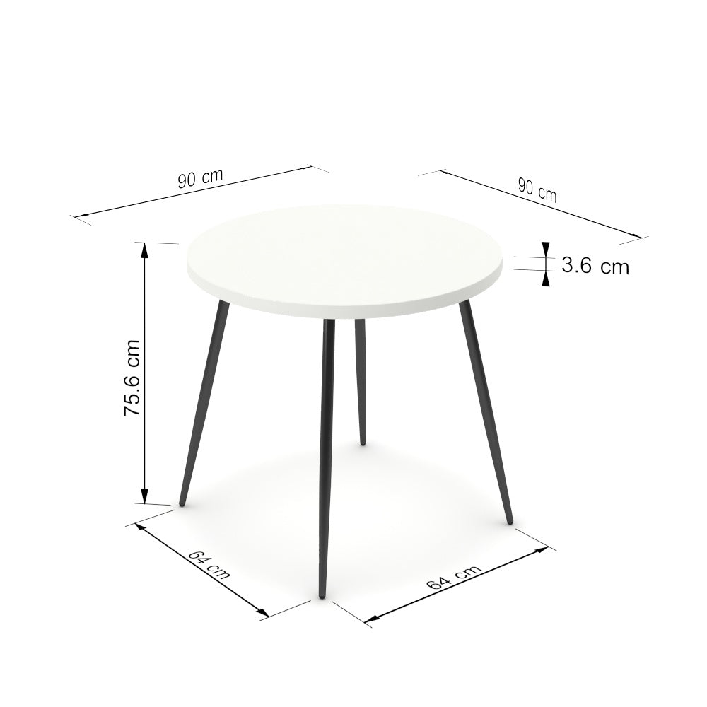 Étkezőasztal, kerek - Manu fekete lábbal - Alpesi fehér, méret: 90x90