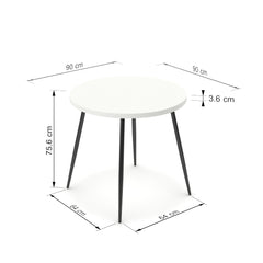 Étkezőasztal, kerek - Manu fekete lábbal - Alpesi fehér, méret: 90x90