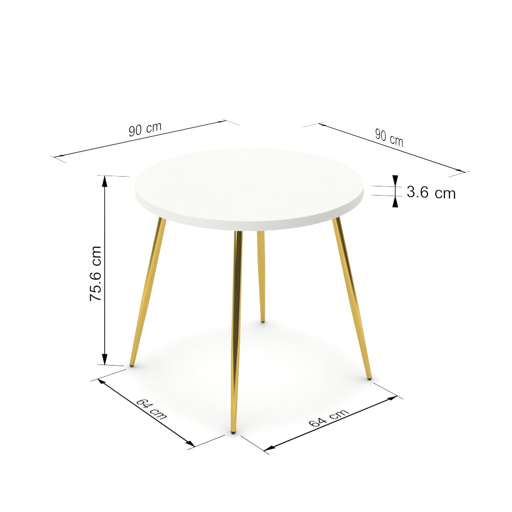 Étkezőasztal, kerek - Manu arany lábbal - Alpesi fehér, méret: 90x90
