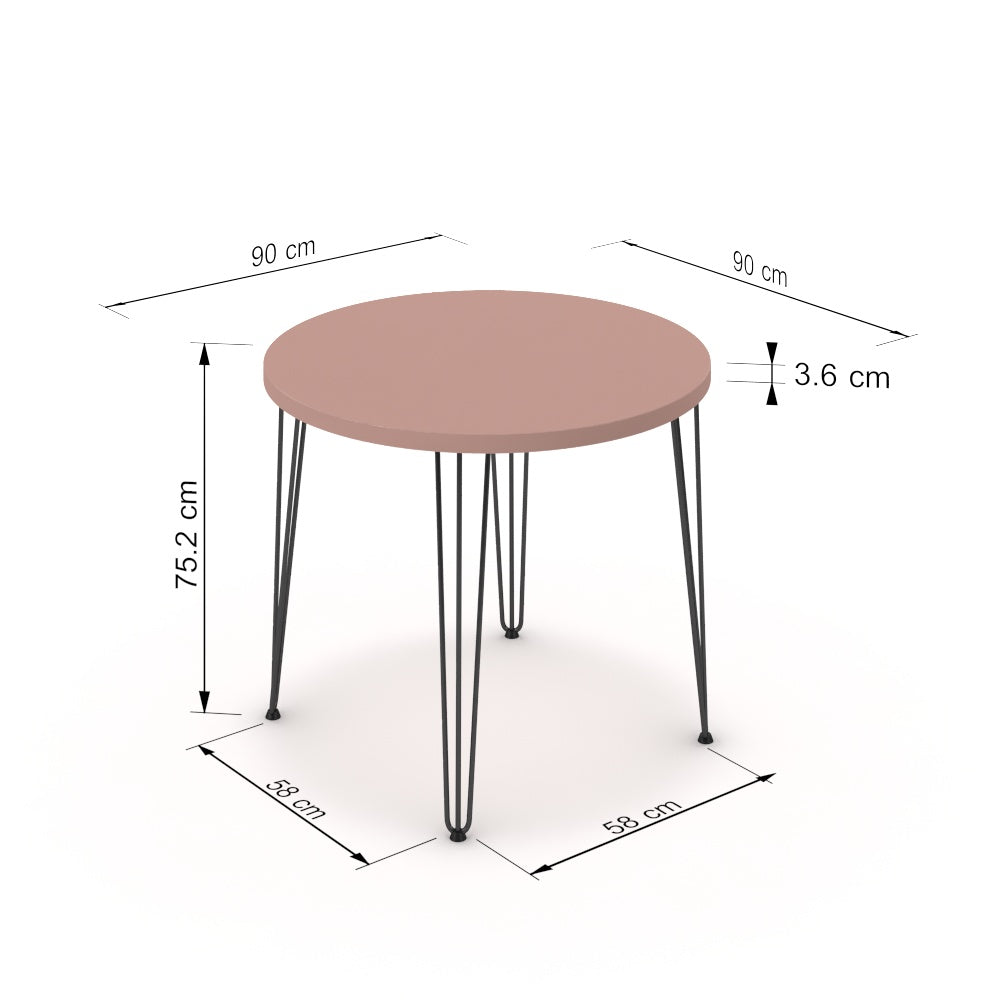 Étkezőasztal, kerek - Linga fekete lábbal - Antik rózsaszín, méret: 90x90