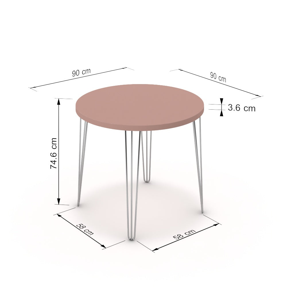 Étkezőasztal, kerek - Linga króm lábbal - Antik rózsaszín, méret: 90x90