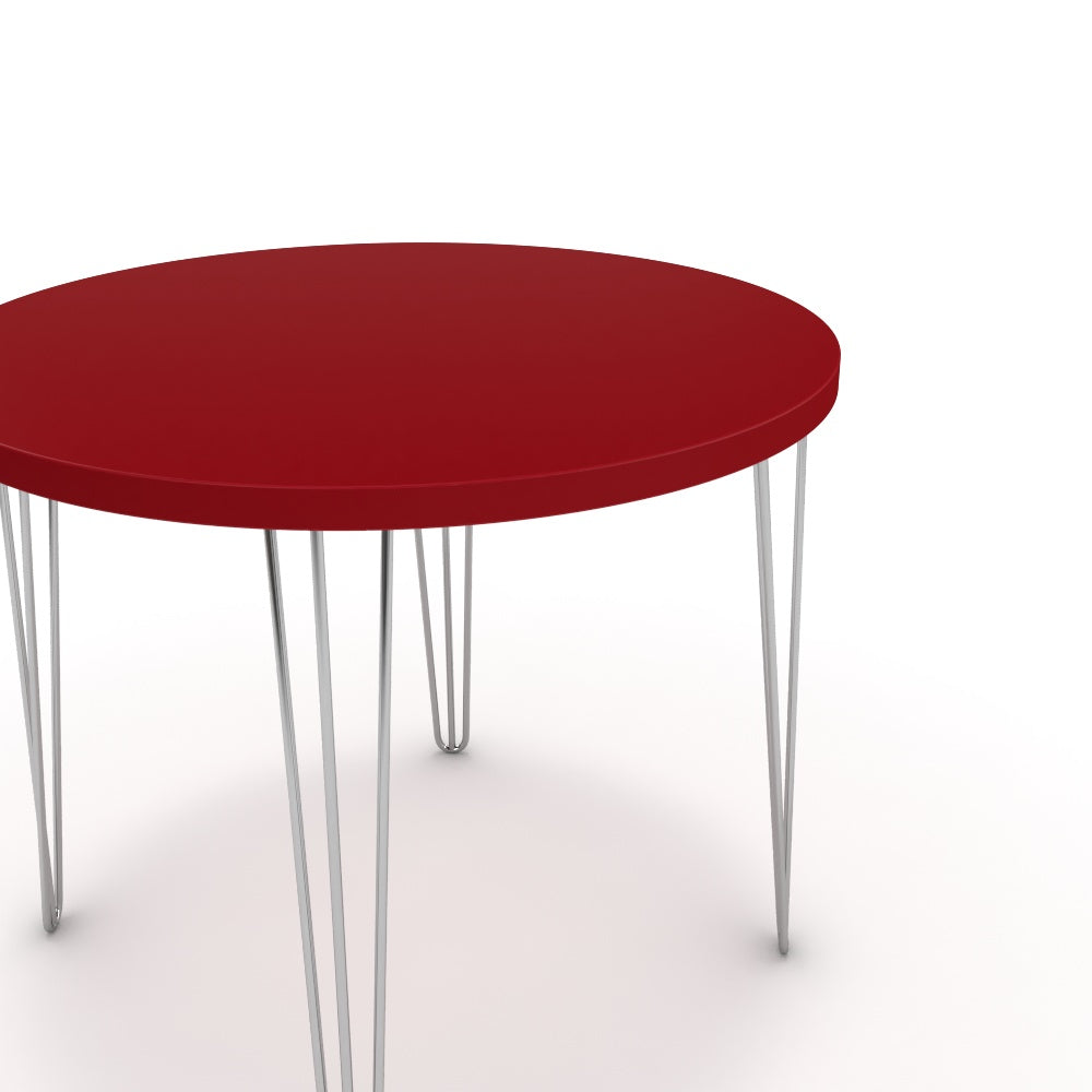 Étkezőasztal, kerek - Linga króm lábbal - Chilli piros, méret: 90x90