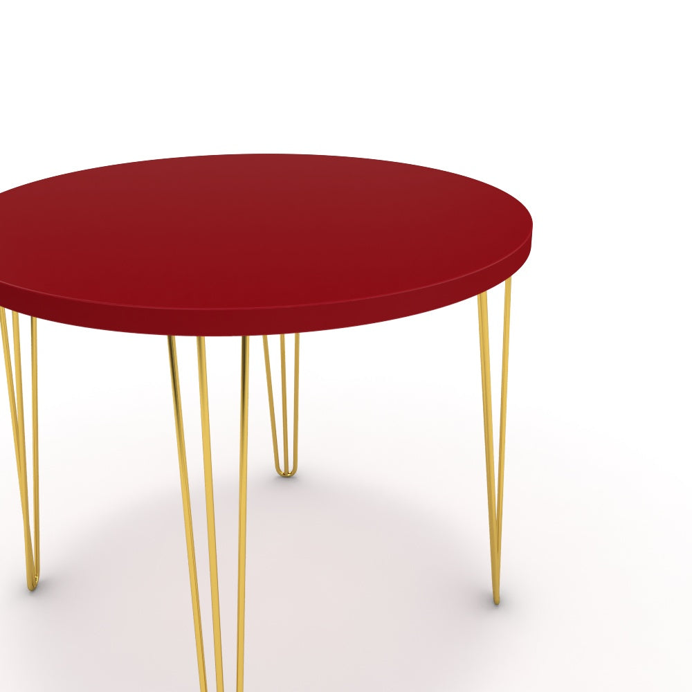 Étkezőasztal, kerek - Linga arany lábbal - Chilli piros, méret: 90x90
