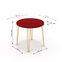 Étkezőasztal, kerek - Linga arany lábbal - Chilli piros, méret: 90x90